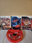 Disney Pixar Cars Video Games Nintendo Wii Lot Of 3 and Wheel Tested and Working