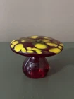 Vintage Blenko? Murano? Red with Yellow Spots Art Glass Mushroom UV Reactive