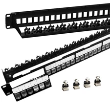 24 Port Blank Keystone Patch Panel-Removable Panels-Rear Cable Bar-1U RJ45,HDMI