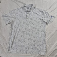 Johnnie-O Polo Shirt Mens XL White Blue Floral Print Golf Stretch Performance