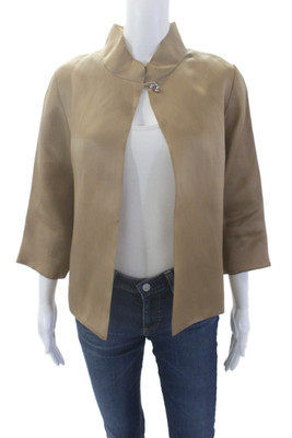 Sylvia Heisel Womens Silk One Button High Neck Long Sleeve Jacket Brown Size 8