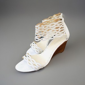 Enzo Angiolini White Leather Wedge Heel Sandals With Lattice Ankle Band, 10.5/11