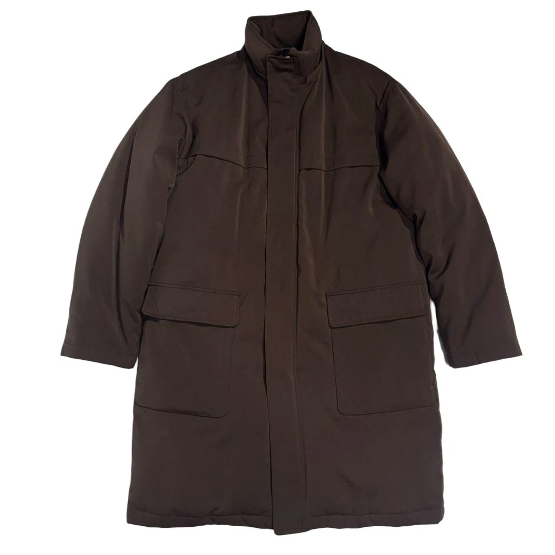 ZANTER OLNIS Men's Lightweight Down Coat Brown M Hood Missing Long Jacket image 1