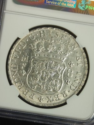 1754 MO MF Mexico 8 Reales NGC MS62 Same Crowns Pillar Dollar