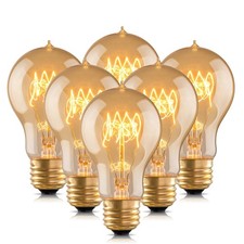 6 Pack 60W A19 Incandescent Light Bulbs, E26 Base, Dimmable, Soft Amber Light