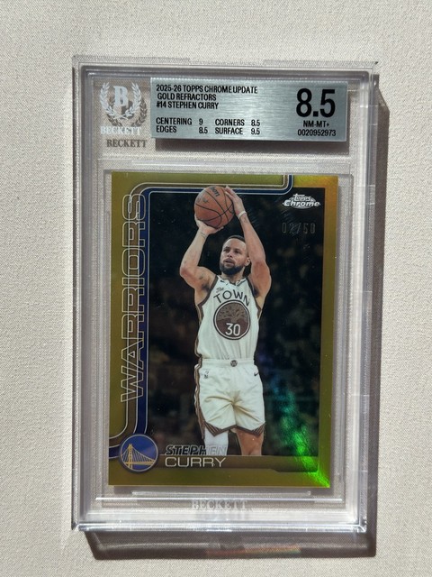 2025-26 Stephen Curry Gold /50 True Gold Refractor Topps Chrome Update BGS 8.5
