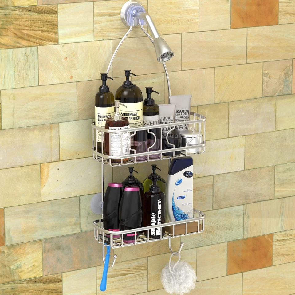 Hanging Shower Caddy, Stainless Steel Organizer, 24 Inch, Bathroom, Silver - Image 3 of 4
