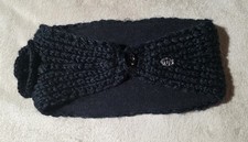 FUR Knitted Headband Women's Black With Flower