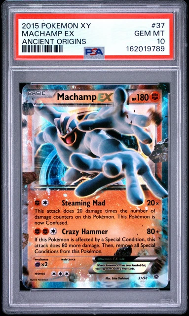 2015 POKEMON XY ANCIENT ORIGINS #37 MACHAMP EX PSA 10