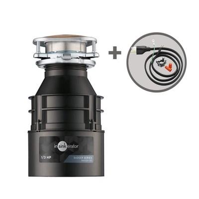 Badger 100,1/3 HP Continuous Feed Kitchen Garbage Disposal w/Power Cord Kit,Badg
