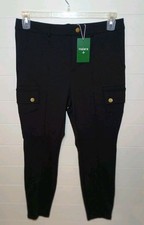 NWT Women's Black Halara Cargo Pants With Gold Tone Buttons Size Large