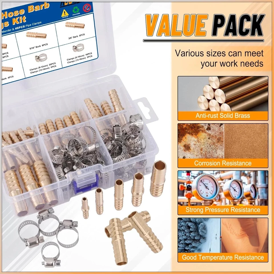 32 PIEZAS Accesorios de barra de manguera de latón Empalmador de púas Kit de accesorios de manguera 3/16" 1/4" Foto 3 de 4