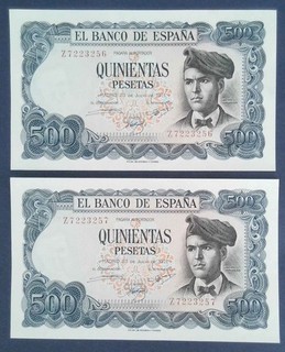 Pareja correlativa de 500 pesetas de 1971. SC / AUNC. P153