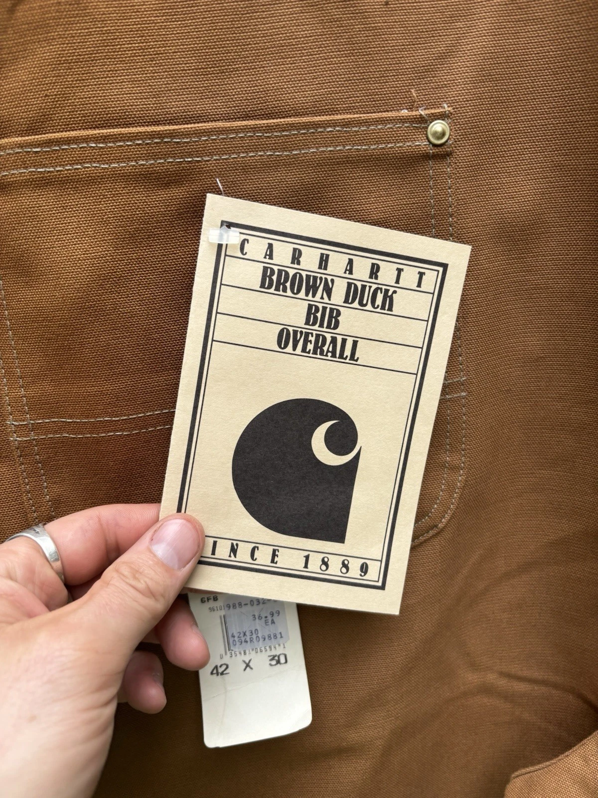 Vtg NOS 80s Carhartt Double Knee Bib Overalls 42x30 Duck Canvas Brown USA 6fb