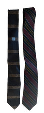 LOT 2 VINTAGE 40s DAMON BLACK VAN HEUSEN STRIPE 100 SILK SKINNY NECK TIES