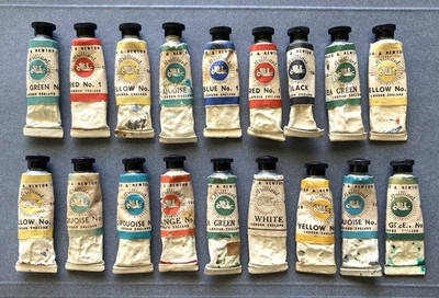 Vintage Winsor & Newton water color metal paint tube lot of 18 - HARD AS IS