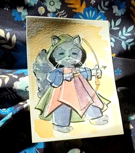 Archer Raccoon 1/6: ACEO: Original Watercolor Painting (6.4 x 8.9 cm) Lenahui