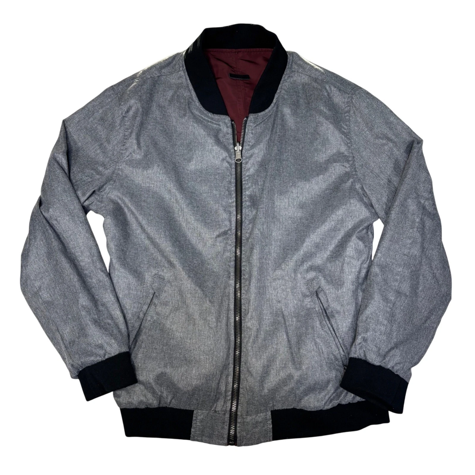 Civil Society Reversible Bomber Jacket Burgundy Grey Mens Size XL Polyester image 4