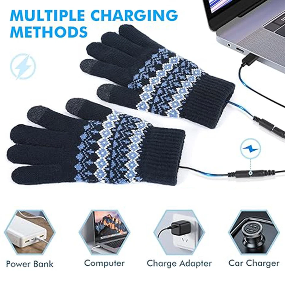 Guantes térmicos con pantalla táctil para invierno al aire libre a prueba de viento con USB recargables Foto 3 de 4