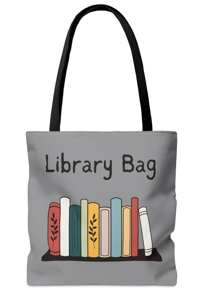 Library Bag Tote Bag, Gray Book Lover Gift Bag, Unique, Librarian Tote Bag