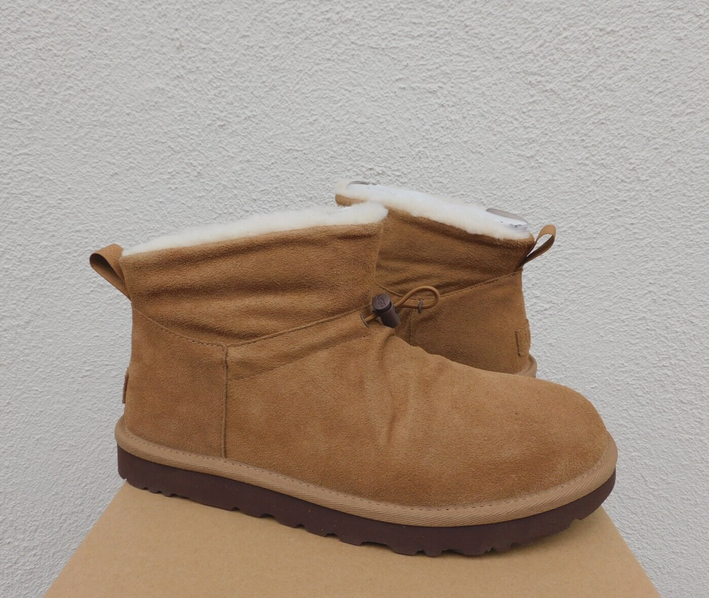 UGG CHESTNUT CLASSIC MINI TOGGLER SUEDE/ WOOL BOOTS, WOMEN US 8/ EUR 39 ~NIB