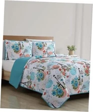  - Quilt Set, Reversible Medallion Bedding with Matching Full/Queen Eiffel Blue