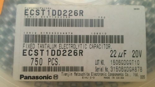 Condensador de tantalio ECST1DD226R 22uF 20V 20% carrete de 750 piezas PANASONIC - Imagen 2 de 2