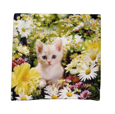 Kissenbezug,40x40cm,Polyester,pflegeleicht,Kissenhülle,Katze,Wiese,Blumen,süß