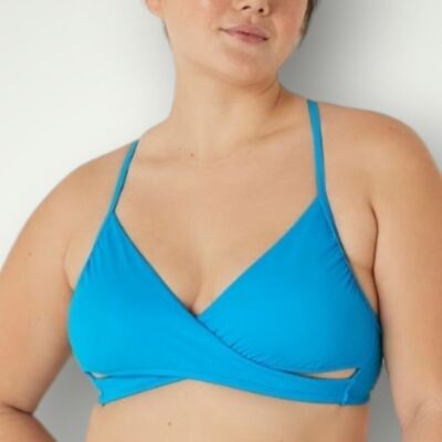 Pink Victoria's Secret Swim Top Womens M Blue Bikini Triangle Cup Swimwear New