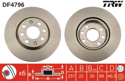 2 x TRW DF4796 Bremsscheibe für FIAT,OPEL,VAUXHALL