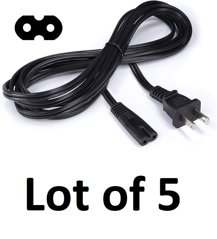 Lot of 5 Standard 2 Prong AC Figure Eight Power Cable5 Pack Figure 8
