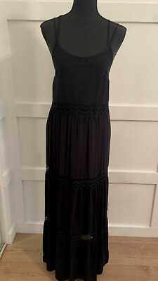 T C E C Sleeveless Black Maxi Dress Women's SZ S W/Lace-Inset