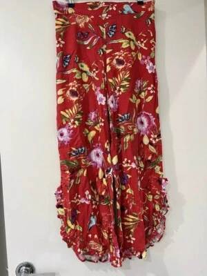 C&C California Red Floral Linen Blend Wide Leg Pants Size S - Image 1 of 4