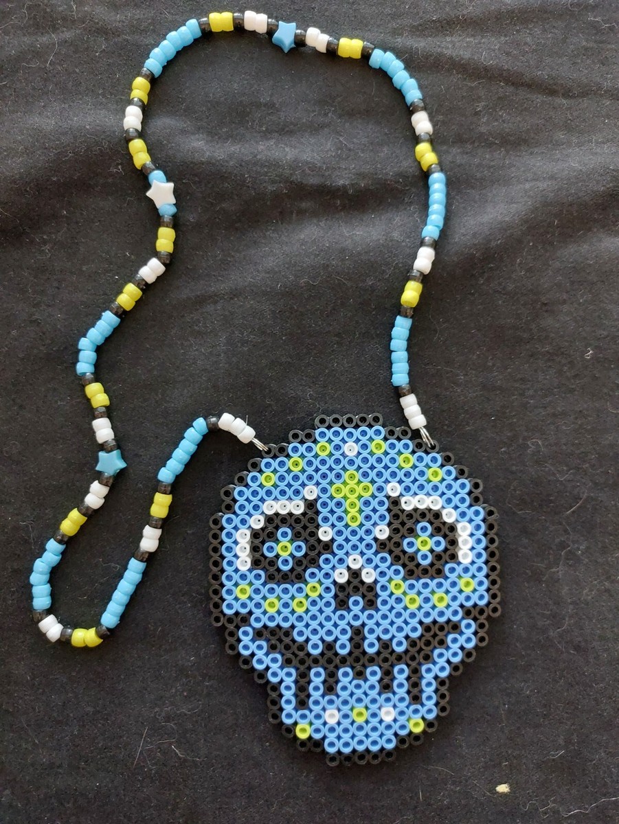 Kandi Perler Necklace Blue Sugar Skull EDC EDM Rave Dance
