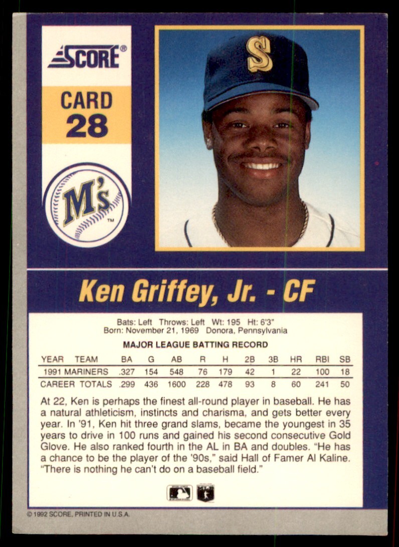 1992 Score Impact Player Ken Griffey JR. Seattle Mariners #28 | eBay