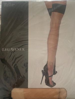 Leg Avenue Spandex Sheer Thigh Highs w/Contrast Top, Backseam and Cuban Heel NEW