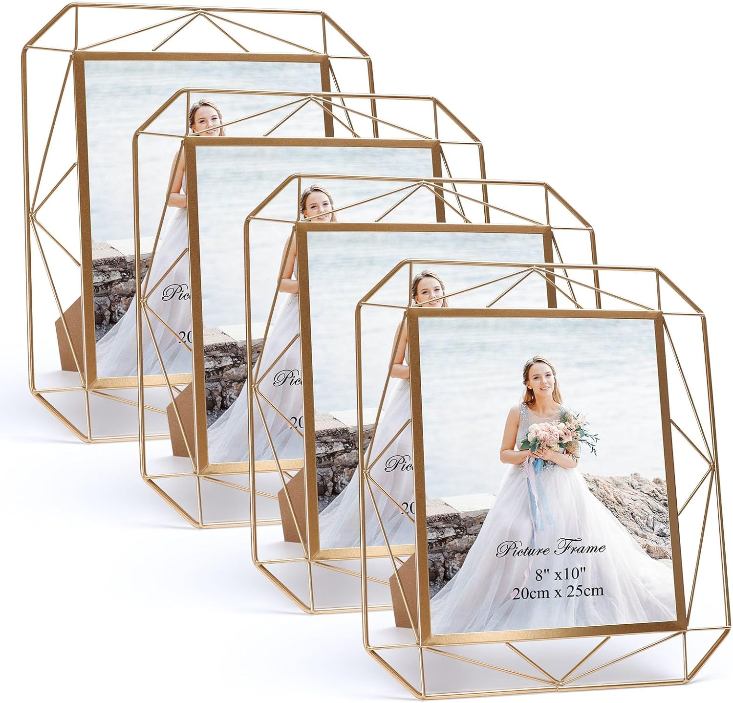 8X10 Picture Frames Set of 4, Gold Metal Wire Photo Frame for 8 by 10 Inch Pictu-image