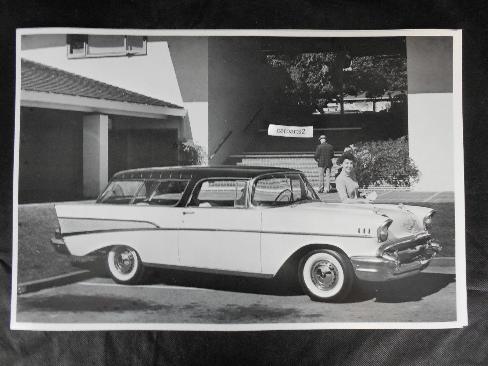 12 By 18" Black & White Picture - 1957 Chevrolet Nomad 