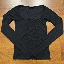 Joah Brown Long Sleeve Top S/M Black Ribbed Cropped Fitted Sexy City Chic Glam