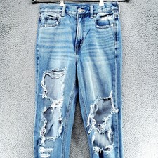 American Eagle Distressed Mom Jean Women's Size 0 Regular Light Blue Whiskering