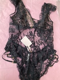 Agent Provocateur black lace playsuit M bodysuit sheer lace essie body NEW