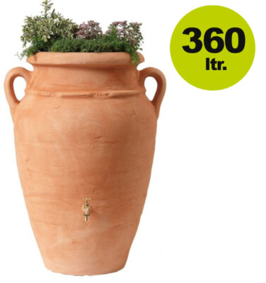 Graf Antik Regenwasser-Amphore mit Pflanzschale, 360 Liter in Terrakotta-Optik
