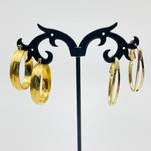 Gold Tone Hoop Earrings Lot of 2 Textured Wide and Skinny Split Oval - 第 15/15 張圖片
