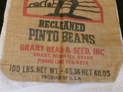 Vintage Plainsman Recleaned Pinto Beans 100 lb Burlap Sack 36" x 21" - Picture 3 of 6
