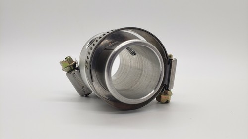 CNC Machined Aluminum Hose Splicer w/ 1-1/4" Ends, two 1/8" NPT Holes & 2 Clamps - Picture 3 of 7