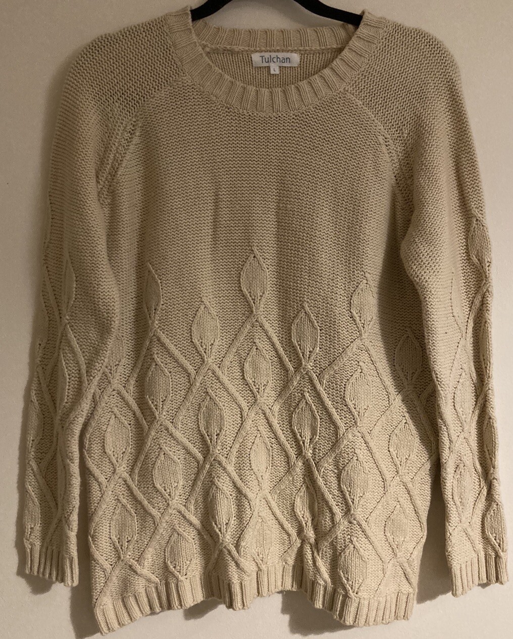Ladies Tulchan Thick Knitted Jumper Pullover. Size L. Cream. Embroidery. LOVELY