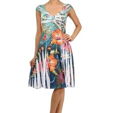 J Mode Tropical Floral A-line Dress with Rhinestones size small