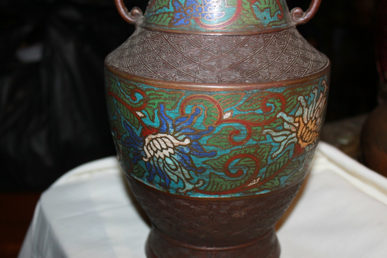 Vintage Antique JAPANESE METAL VASE Marked made in Japan 113/4" tall