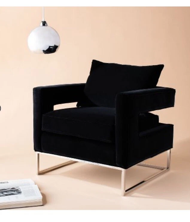 Silla Club SAFAVIEH Couture Olivya Terciopelo Negro Grado Comercial   Foto 2 de 4