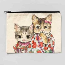 Yuko Higuchi Small Square Pouch Cats W23xH17cm 100% Cotton Boris Zakkaten OOP